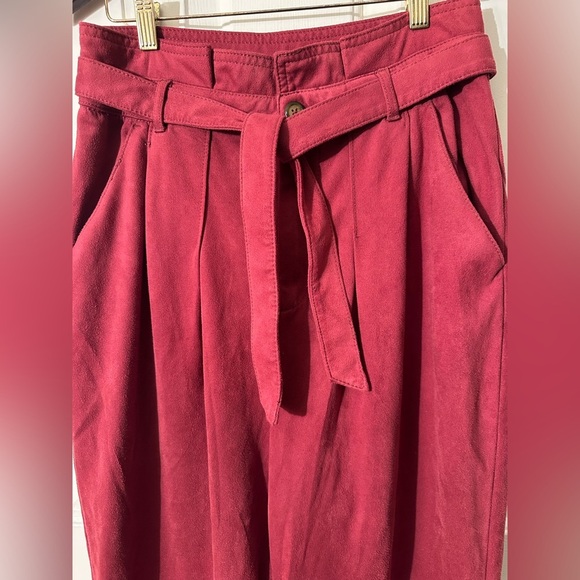 FREE PEOPLE 8 Nightfall Vegan Suede Pants Pomegranate High Waisted Paper Bag Vtg - Picture 5 of 16